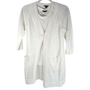Lafayette 148 New York White Linen 2 Piece Tank Top & Cardigan Set Size Small
